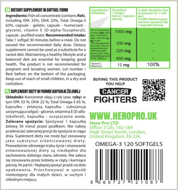 Omega-3 rybí olej 65% EPA + DHA - 120 gélových kapsúl