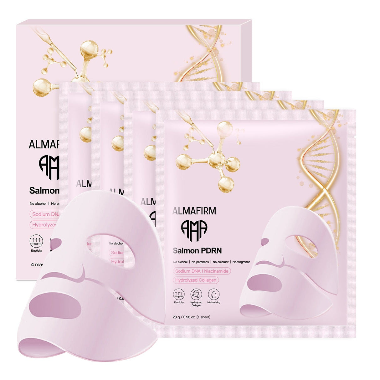Korean face mask with salmon DNA, peptides, collagen, panthenol and niacinamide - 4 pieces in a box - Nutra Best Europe