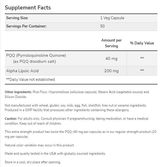 PQQ 40 mg extra sily | s kyselinou alfa -liporovou 200 mg - 50 kapsúl