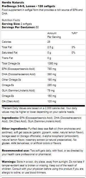 Proomega 3-6-9 1360 mg-120 Softgels