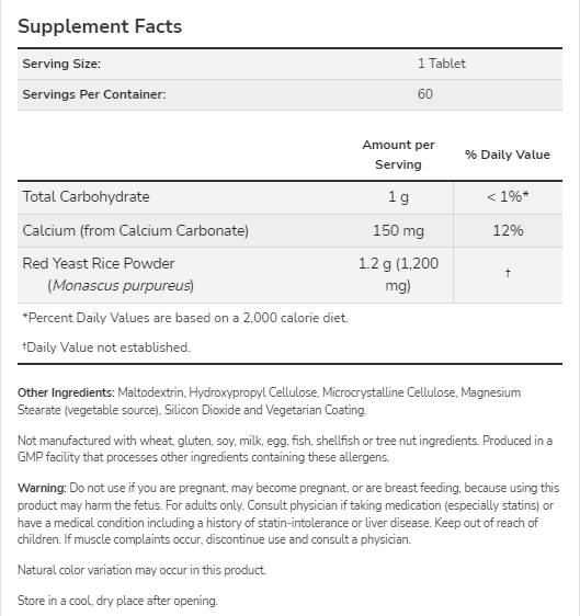 Červená kvasinková ryža 1200 mg | Koncentrovaný extrakt 10: 1 - 60 tabliet