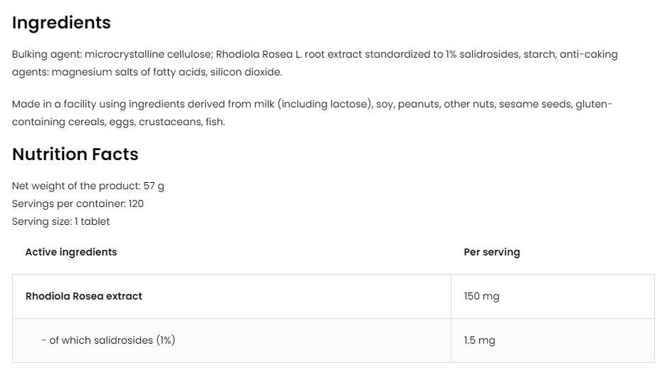 Rhodiola Rosea 150 mg / vege - 120 tabliet