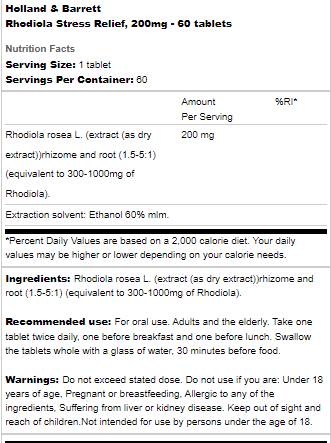 Rhodiola Stres Relief 200 mg - 60 tabliet