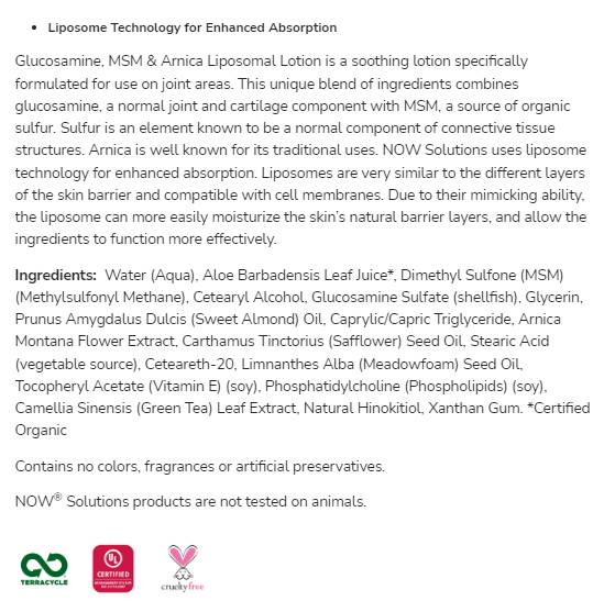 Glukosamín, MSM a Arnica lipozómové mlieko - 237 ml