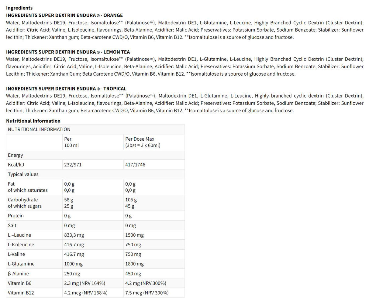 Super dextrin endura | Dextrín, beta -alanín a gély BCAA - 15 x 60 ml