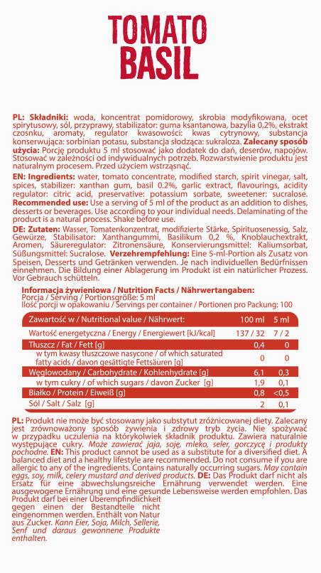 Nulová kalória omáčka Paradajková bazalka - 500 ml