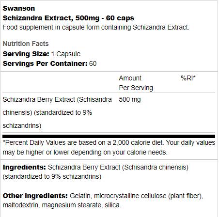 Schizandra extrakt 500 mg 60 kapsúl