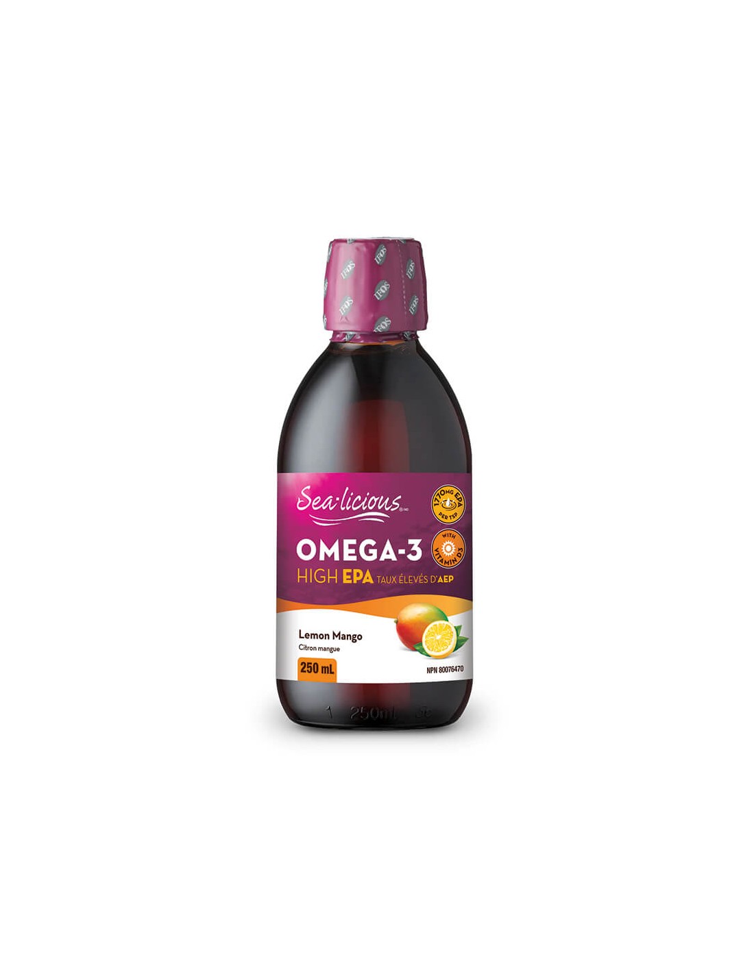 Sea-Licious® Omega-3 High EPA + vitamín D3 / Omega-3 (vysoký obsah EPA) + vitamín D3, 250 ml <tc>Natural Factors</tc>