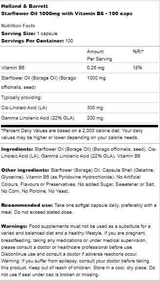 Olej Starflower 1000 mg | S vitamínom B6 - 100 kapsúl