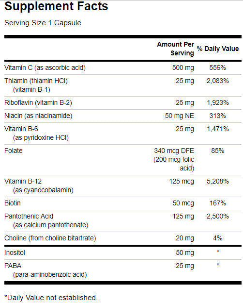 Super stresový vitamín B -komplex s vitamínom C - 100 kapsúl
