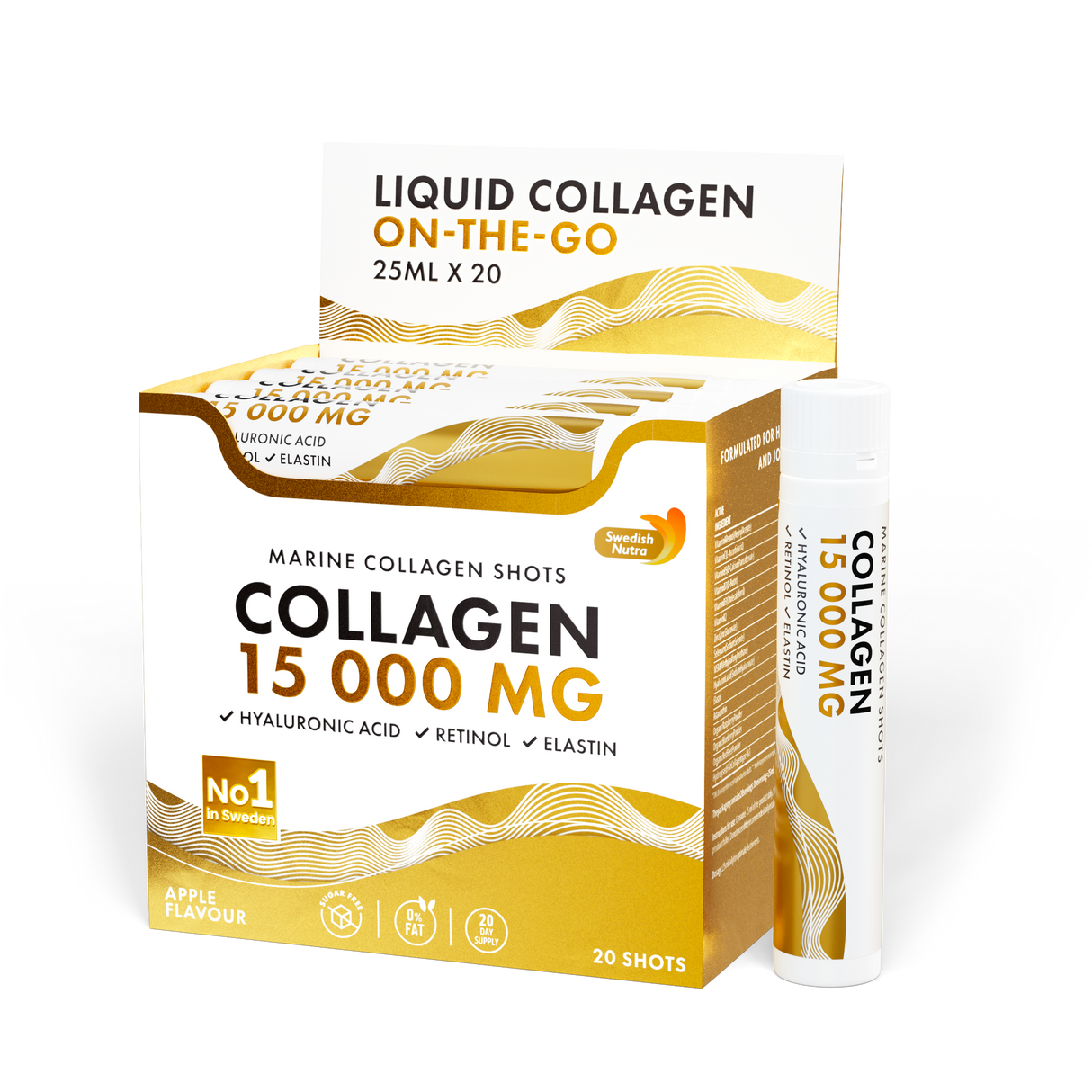 Fish Collagen 15,000 mg with Retinol, Elastin and Hyaluronic Acid - 20 x 25 ml - Nutra Best Europe