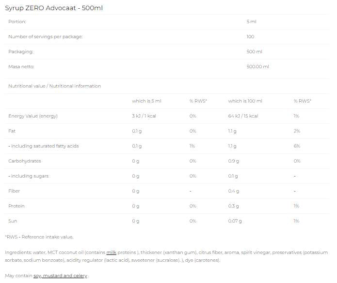 Sirup nula - Advocaat - 500 ml