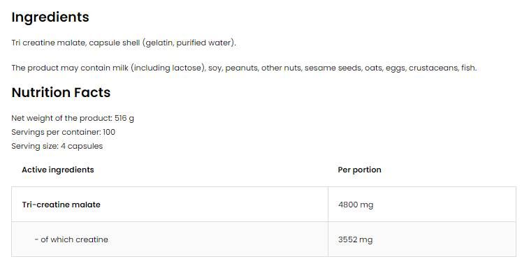 Tri kreatín Malate / TCM 1200 mg - 400 kapsúl