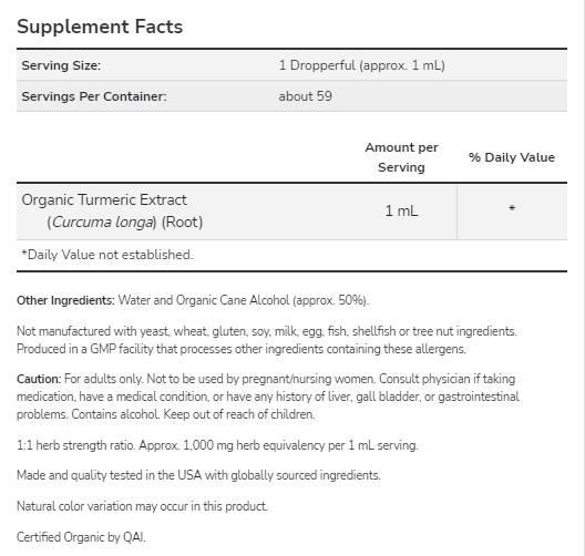 Tekutina z kurkumy extraktu Certifikovaný organický - 59 ml