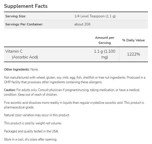 Vitamín C | Kyselina askorbová - farmaceutický stupeň - 454 gramov