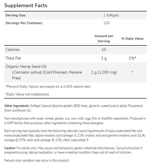 Olej na semeno konope 1000 mg - 120 Softgels