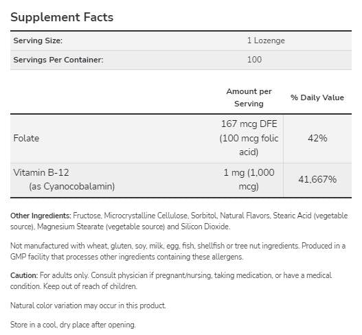 Vitamín B-12 1000 mcg | S kyselinou listovou - 250 sublingválnymi tabletami