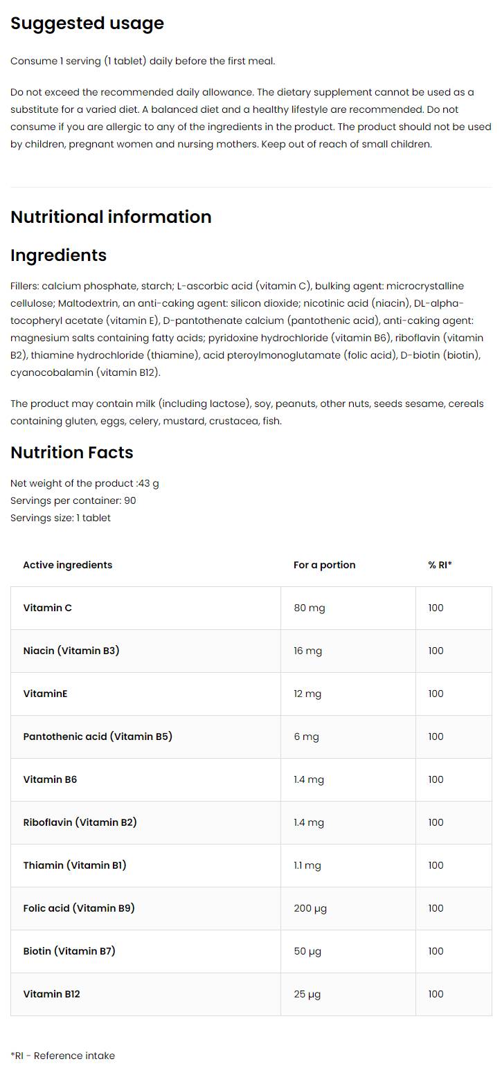 Komplex vitamínu B + C&E - 30 tabliet
