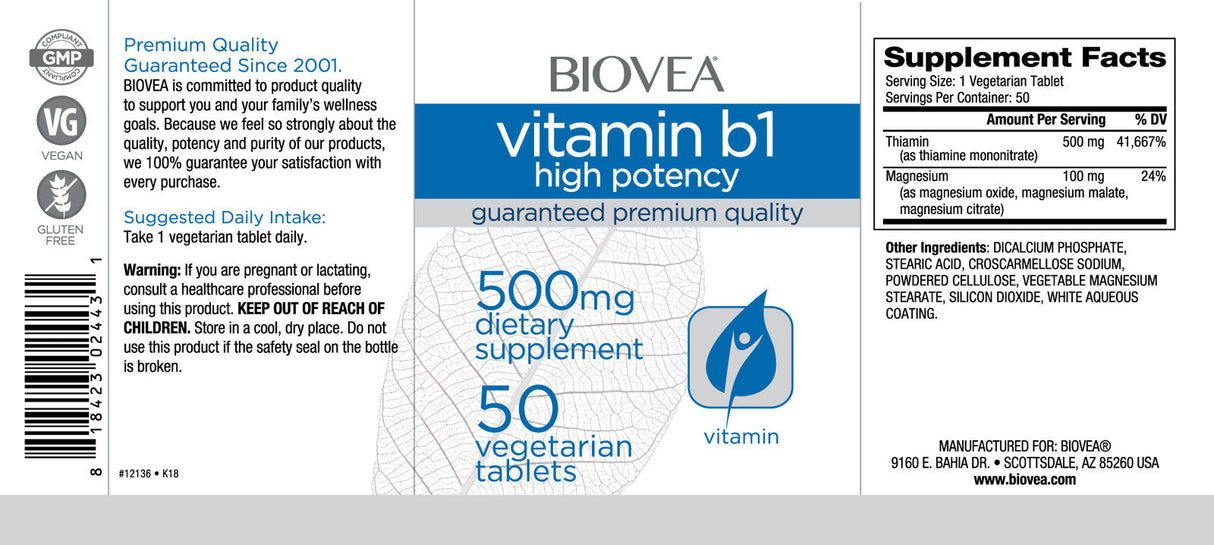 Vitamín B1 (vysoká účinnosť) 500 mg / 50 kariet