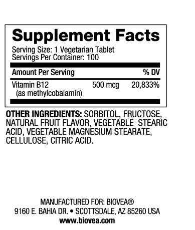 Vitamín B12 500 Metylcobalamín Rýchly rozpustený / 100 kariet