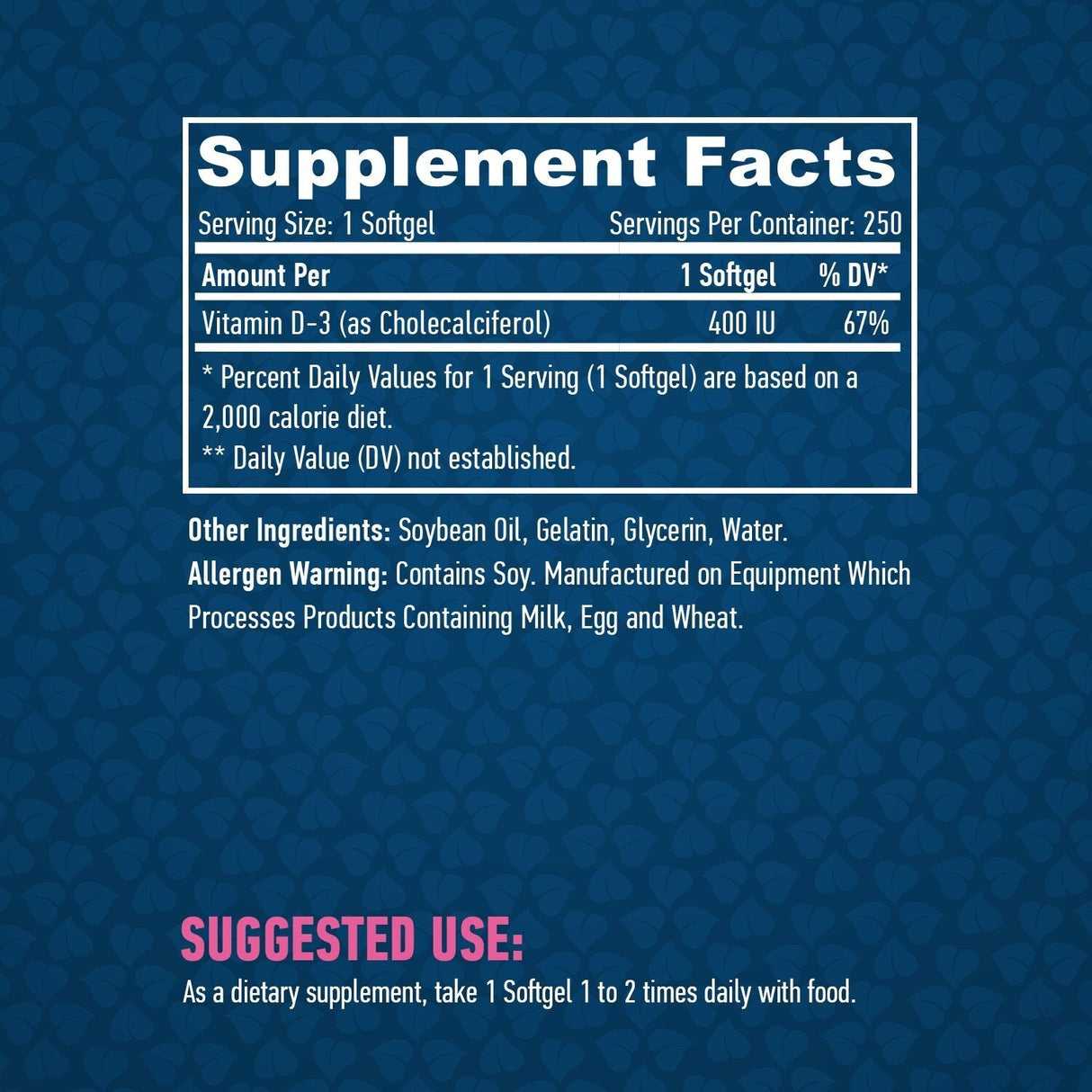 Vitamín D-3 /400 IU / 250 Softgels