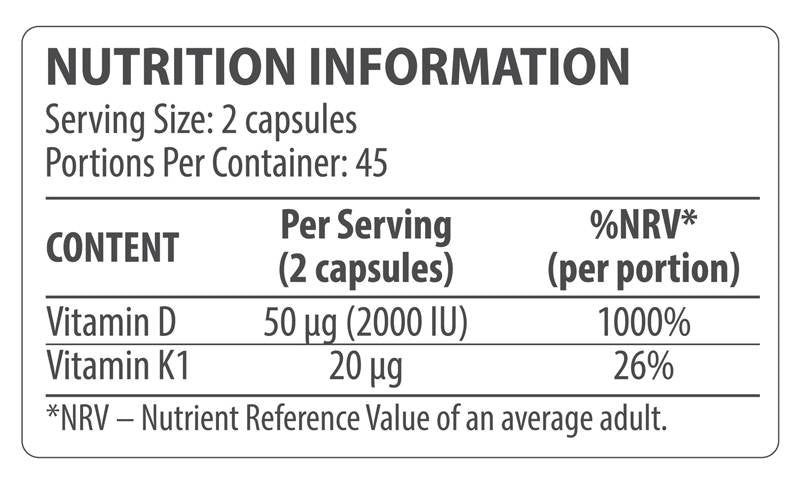 Vitamín D3 + K1 90 kapsúl