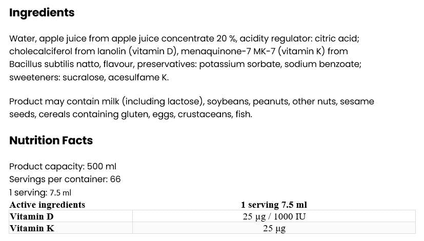 Vitamín D3 + K2 kvapalina 500 ml