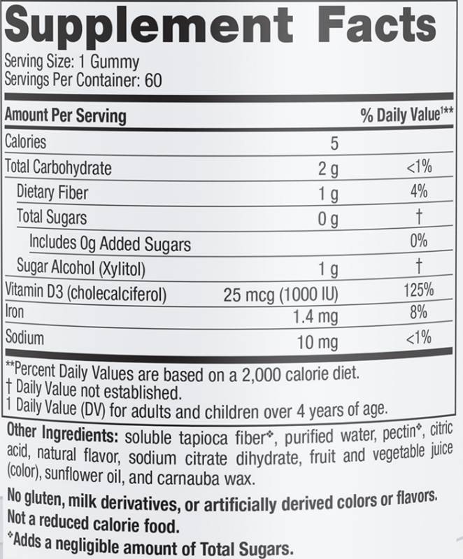 Vitamín D3 nula cukor 1000 IU - 60 Gummies
