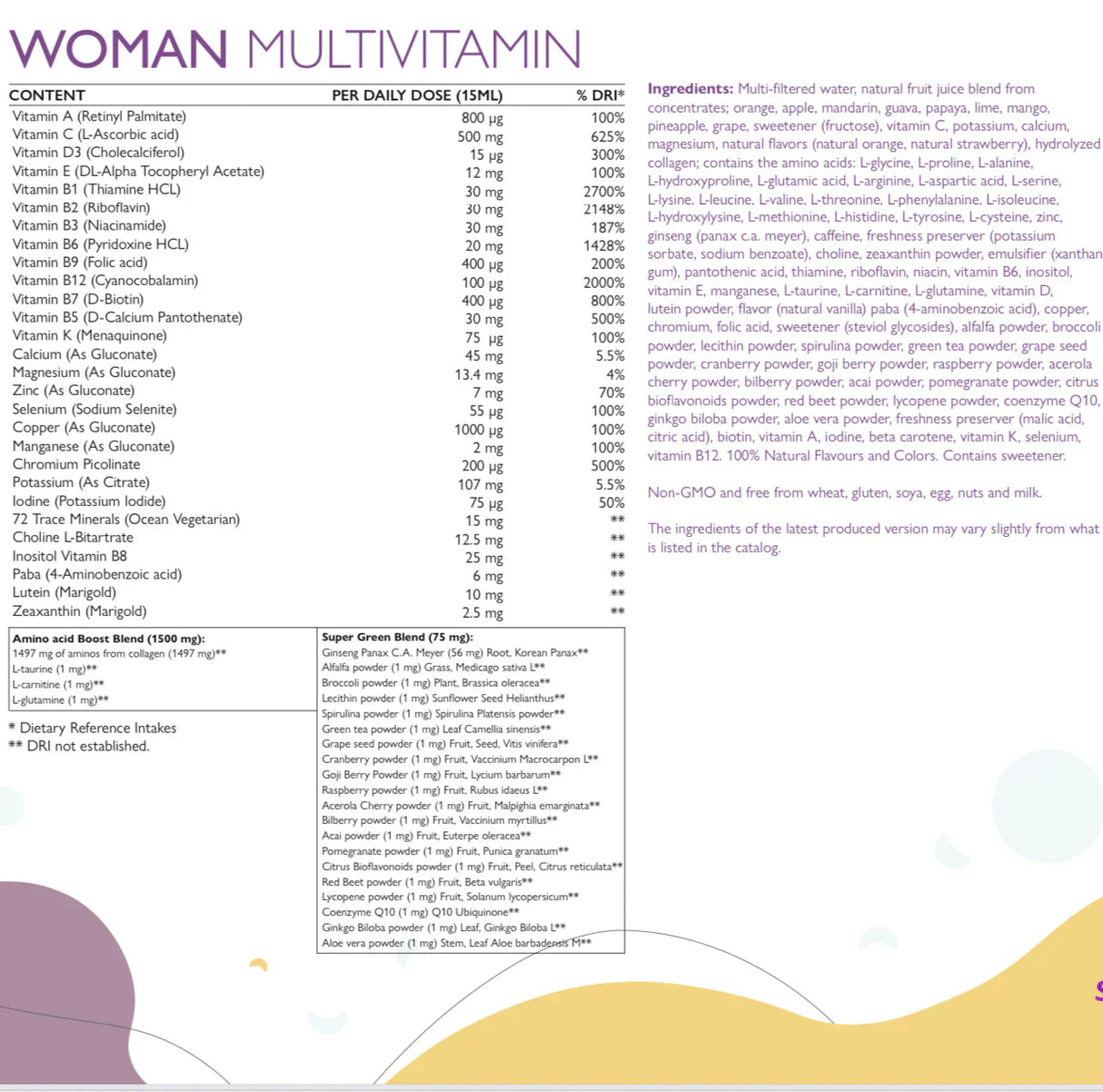 Ženy multivitamíny pre ženy s kolagénom 1497 mg - 147 aktívnych zložiek /500 ml /