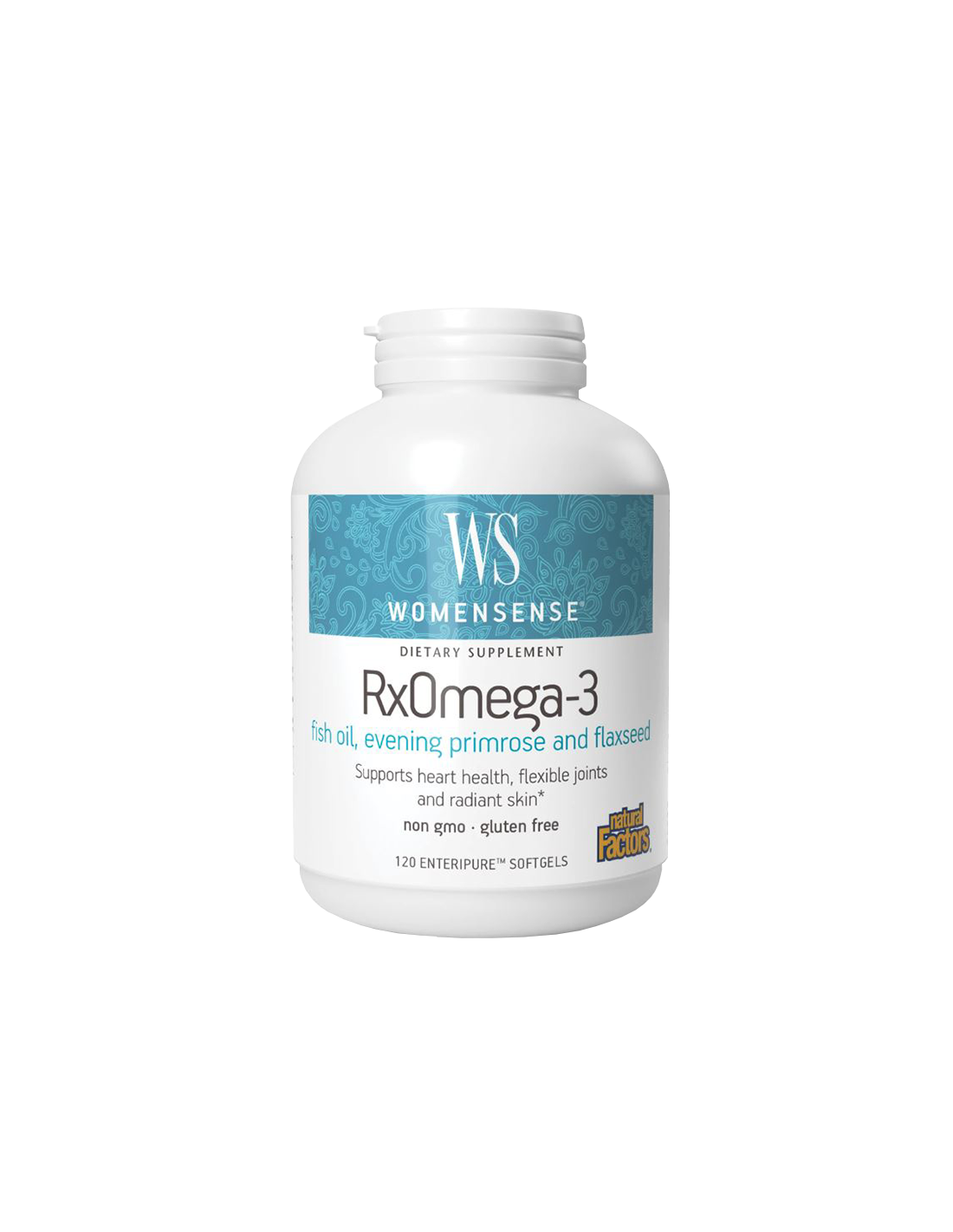 Rybí olej, pupalka a ľanové semienko WomenSense Rx Omega-3 – zdravie žien, 120 toboliek <tc>Natural Factors</tc>