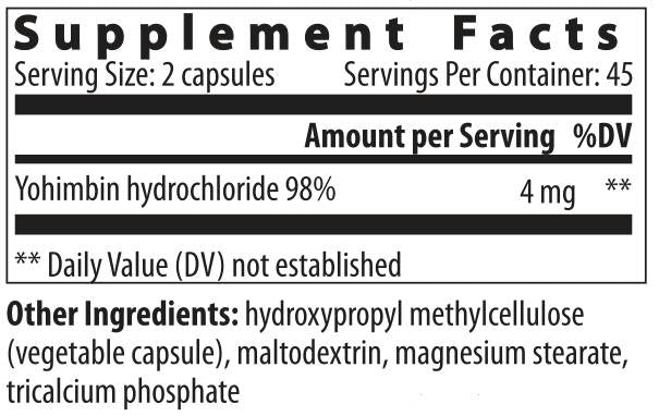 Yohimbe HCl 2 mg 90 kapsuly