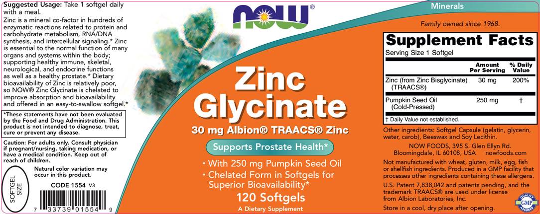 Glycinát zinku 30 mg. / 120 Softgels