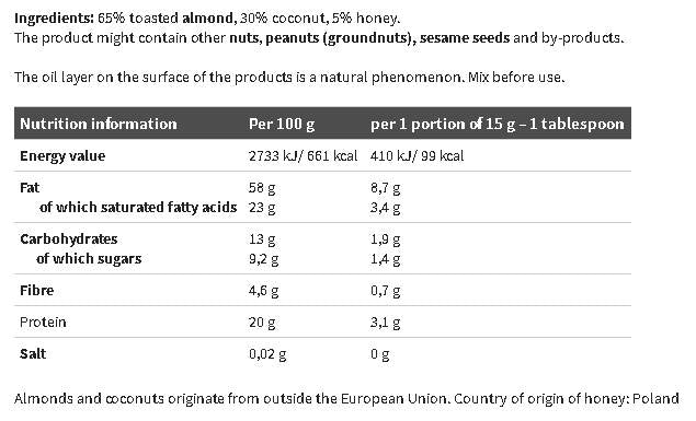 Mandľové kokosové nátierky - mäkké chrumkavé 300 gramov