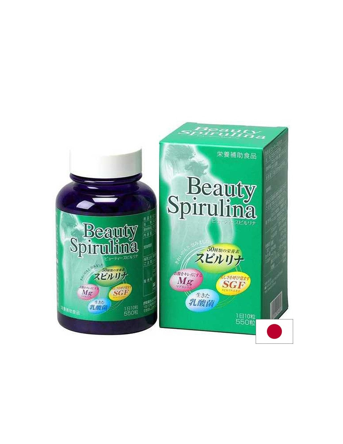 Japonská spirulina + baktérie kyseliny mliečna a horčík - krása spirulina, 550 tabliet