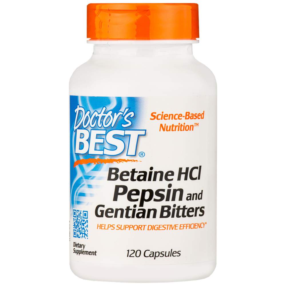 Najlepšie betaine HCl 650 mg / s bittermi Pepsin a Gentian - 120 kapsúl