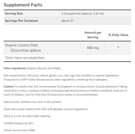 Kvapky glyceritu Licorice Root Certifikovaný organický - 59 ml