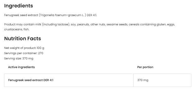 Fenugreek Extrakt / prášok 100 gramov