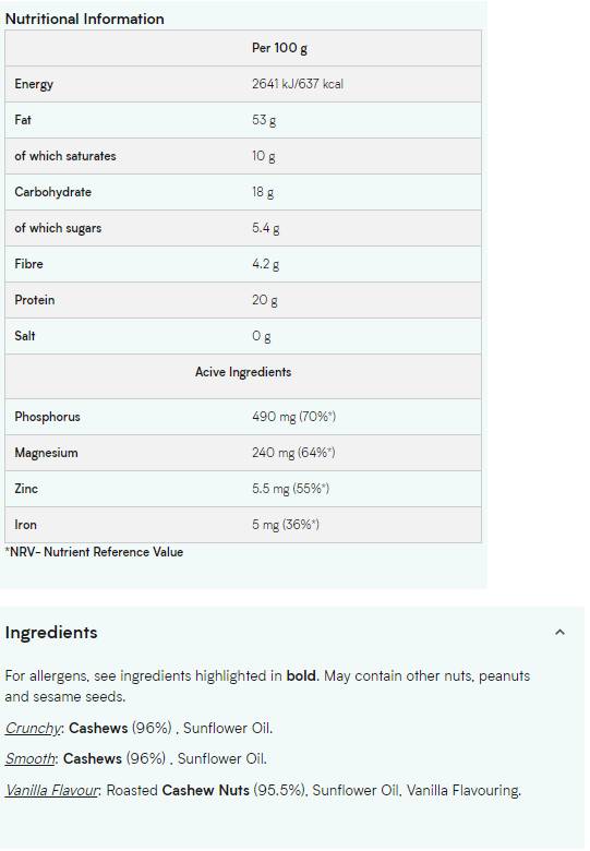 Prírodné kešu maslo - hladké 1 000 gramov