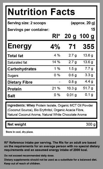 Keto srvátka izolát + MCT - 300 gramov