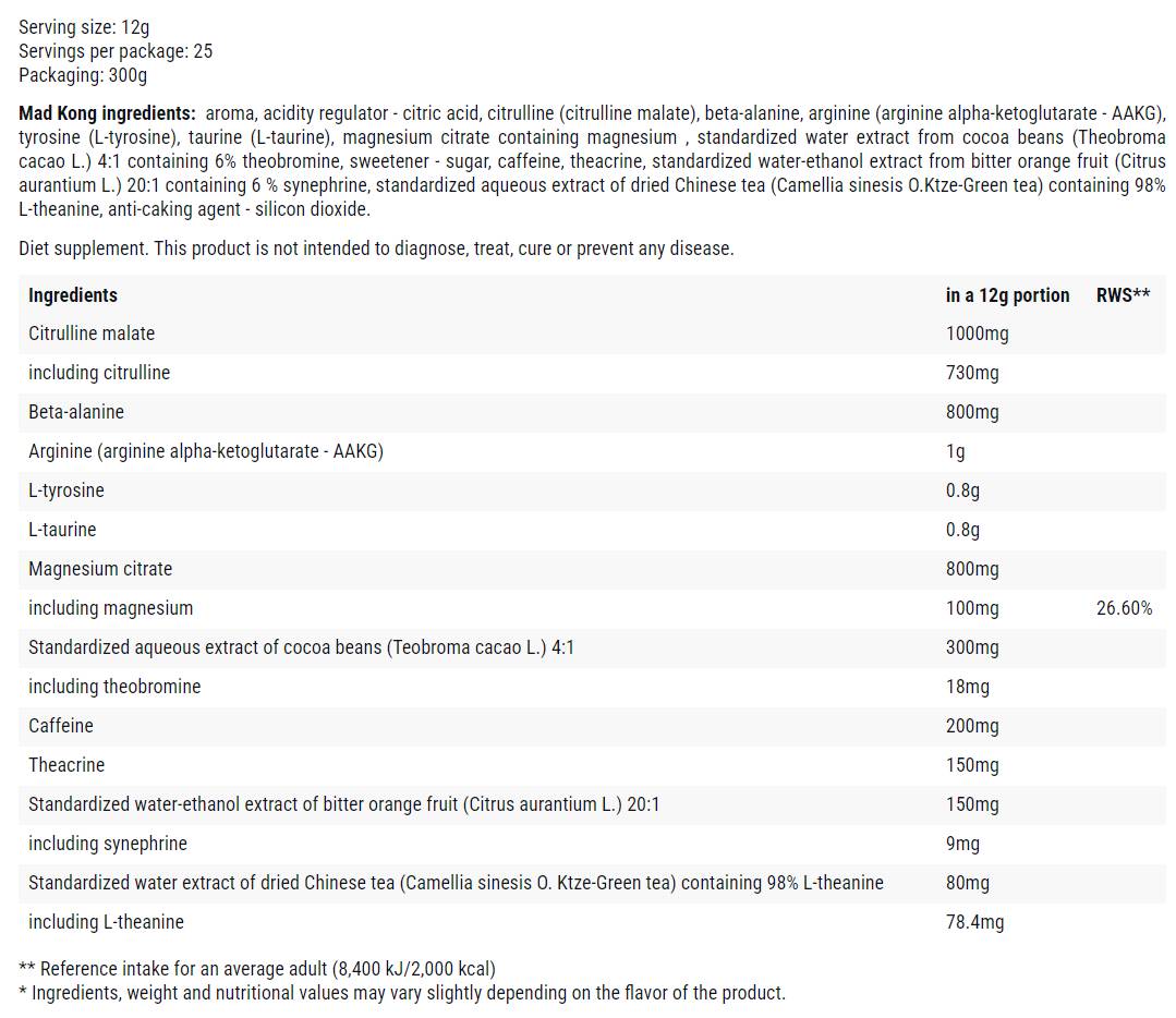 Mad Kong | Nikdy nekončí 300 gramov pred tréningom energie