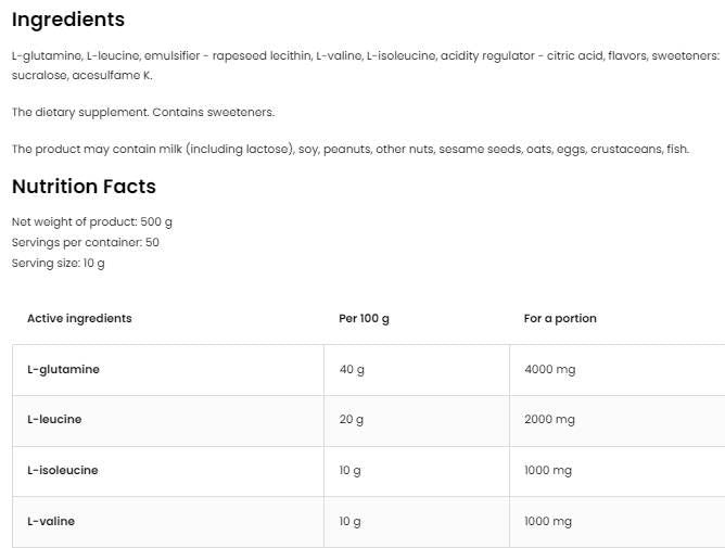 BCAA + glutamínový prášok - 200 gramov