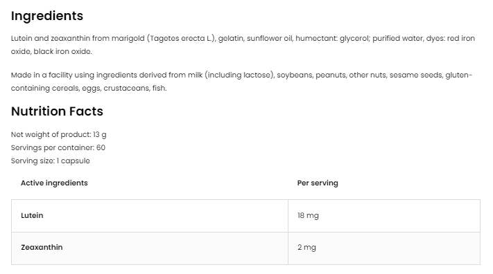 Luteín 18 mg + zeaxanthin 2 mg 60 kapsuly