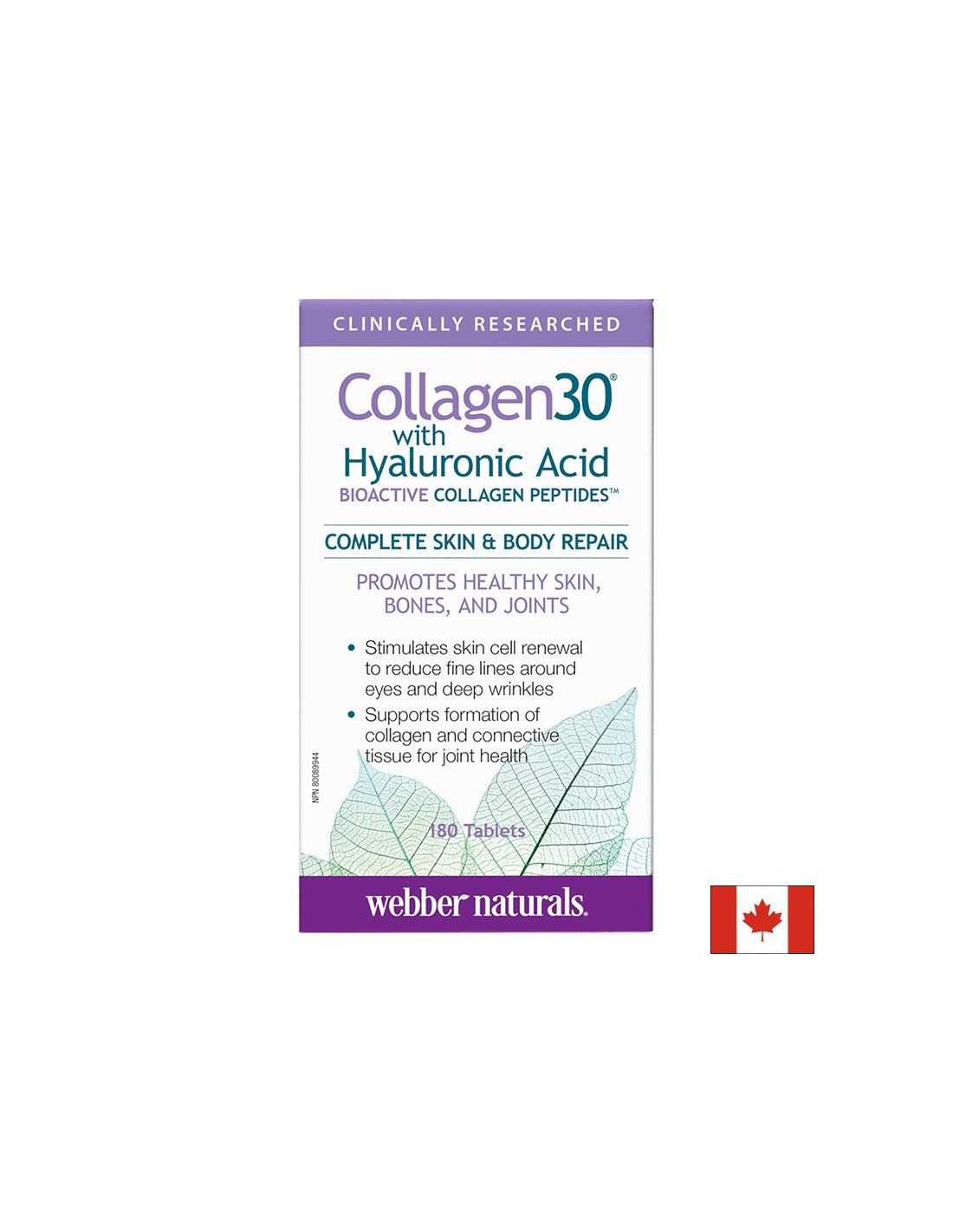 Collagen30® s kyselinou hyalurónovou / Kolagén (bioaktívne kolagénové peptidy) s kyselinou hyalurónovou, 180 tabliet <tc>Webber Naturals</tc>