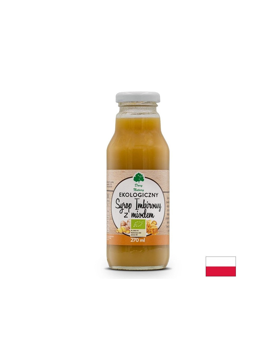 Organický zázvorový sirup s medom na pridávanie nápojov - Gastrointestinálne zdravie a imunita, 270 ml, 14 porcií