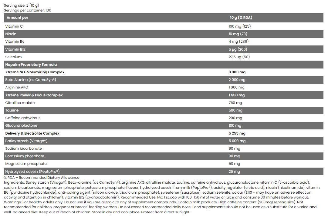 Xtreme NAPALM Pre-Workout | Loaded With <tc>VITARGO</tc>® - 1000 gramov