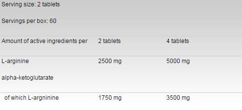 Arginine AKG / AAKG 1250 mg - 120 tabliet