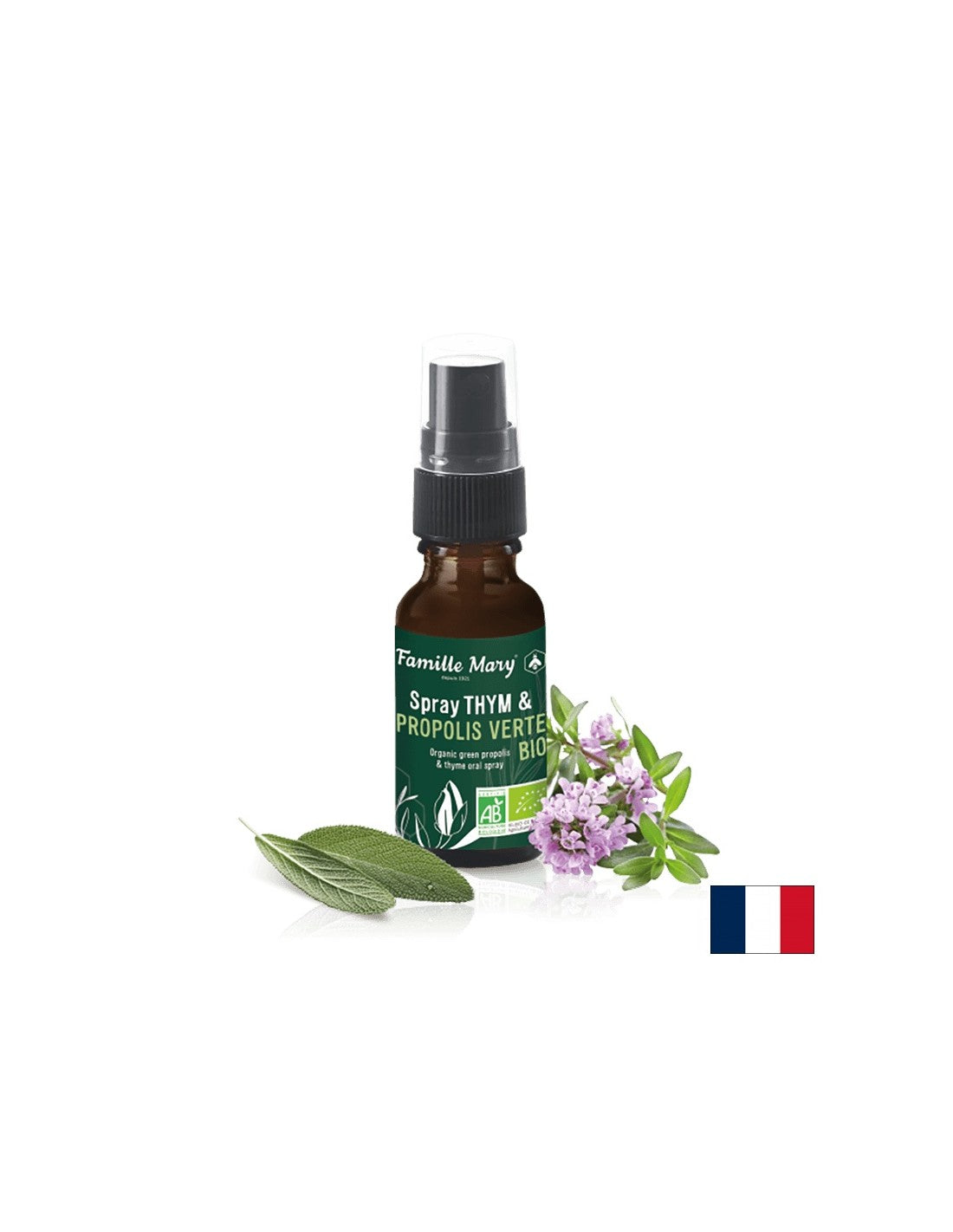 Sprave tymián a propolis Verte Bio / krk sprej s tymiánom, zeleným propolisom a šalviam, 20 ml famille Mary