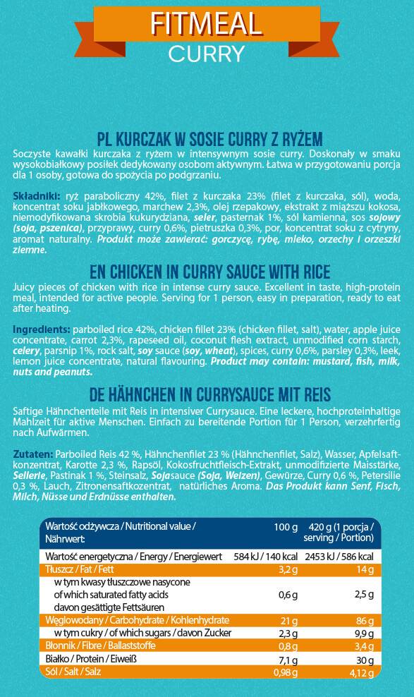 Fitmeal Curry | Pripravené na jedenie s vysokým obsahom bielkovín-420 gramov