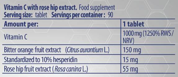 Vitamín C 1000 / s ružovými bokmi a horká oranžová - 90 tabliet