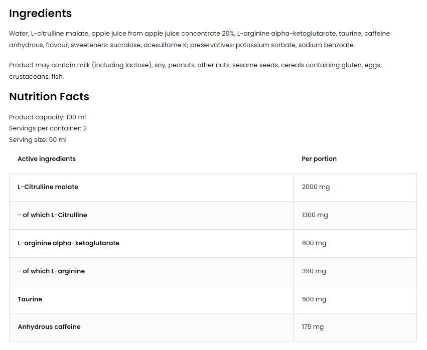 Pump pred tréningom výstrel Bez beta -alanínu - 20 x 100 мл